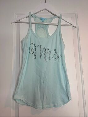 Mrs. Betsey Johnson Embellished Racerback Tank Top - Light Aqua